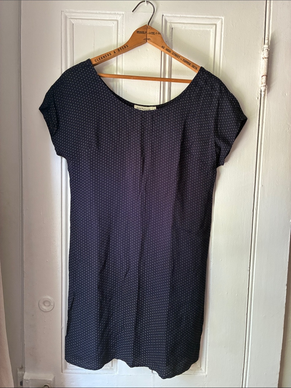 Ann Taylor Navy Polka Dot Short Sleeve mini Shift Dress